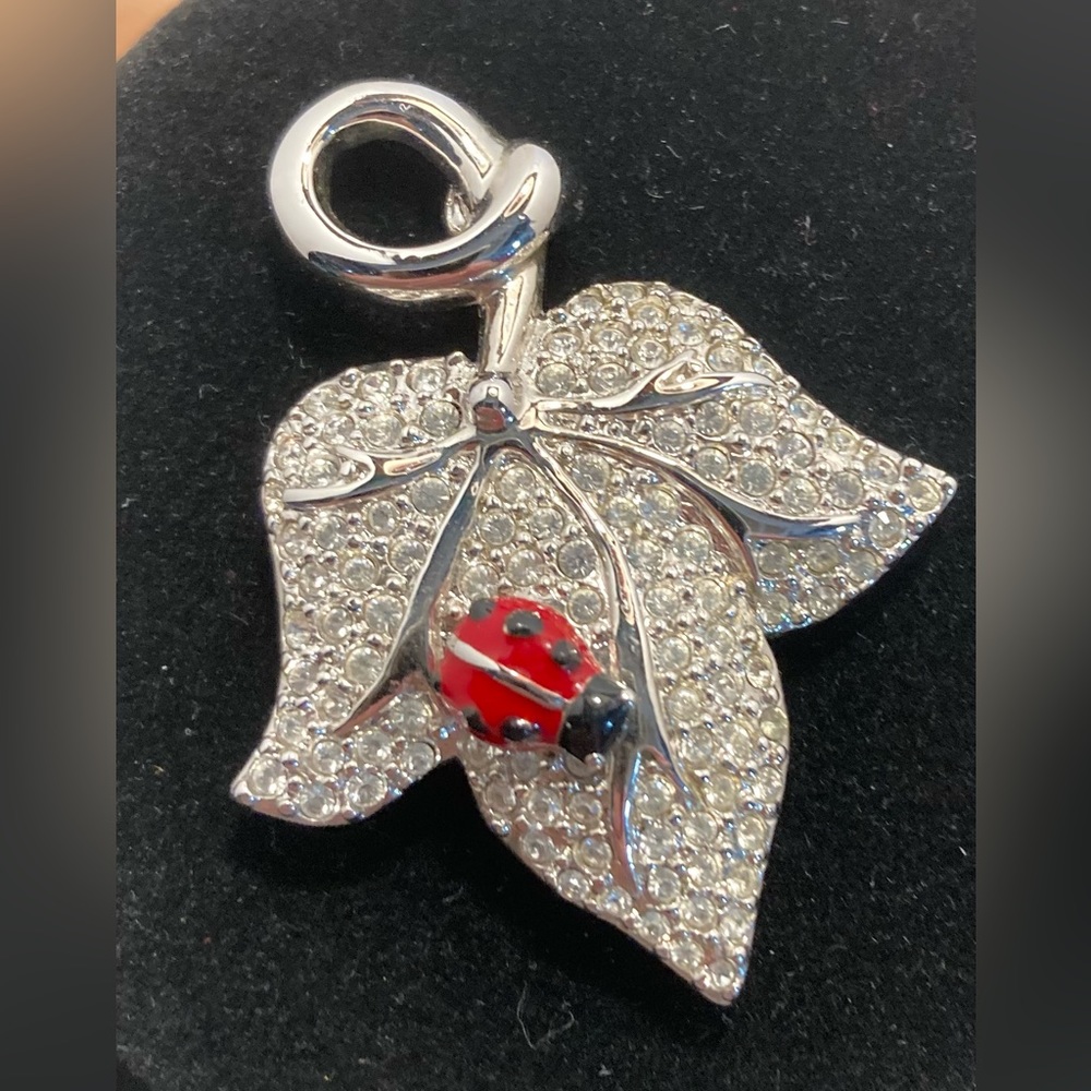 Swarovski Pave Leaf Brooch with Lady Bug